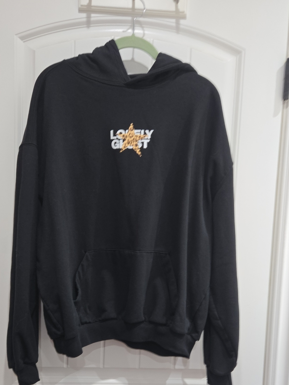 LONELY GHOST Black Hoodie with Gold Star Logo